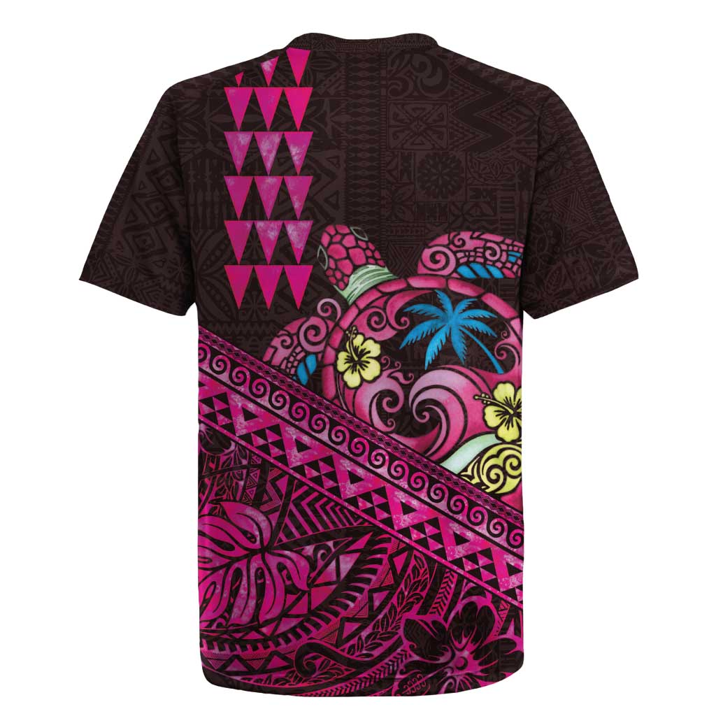 Hawaiian Abstract Sea Turtle Rugby Jersey Polynesian Tapa Art and Kakau Tattoo Pink WaterColor - Polynesian Pride