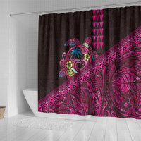Hawaiian Abstract Sea Turtle Shower Curtain Polynesian Tapa Art and Kakau Tattoo Pink WaterColor - Polynesian Pride