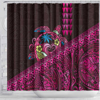 Hawaiian Abstract Sea Turtle Shower Curtain Polynesian Tapa Art and Kakau Tattoo Pink WaterColor - Polynesian Pride
