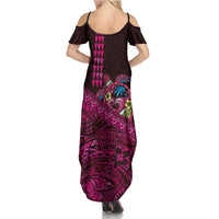 Hawaiian Abstract Sea Turtle Summer Maxi Dress Polynesian Tapa Art and Kakau Tattoo Pink WaterColor - Polynesian Pride