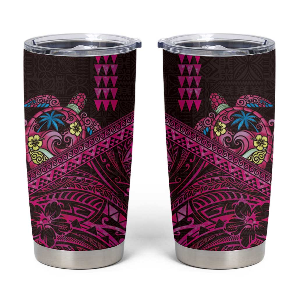 Hawaiian Abstract Sea Turtle Tumbler Cup Polynesian Tapa Art and Kakau Tattoo Pink WaterColor - Polynesian Pride