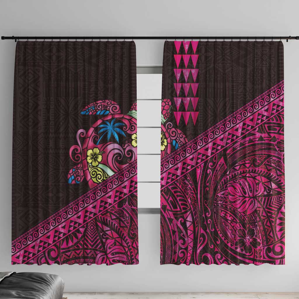 Hawaiian Abstract Sea Turtle Window Curtain Polynesian Tapa Art and Kakau Tattoo Pink WaterColor - Polynesian Pride