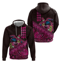 Hawaiian Abstract Sea Turtle Zip Hoodie Polynesian Tapa Art and Kakau Tattoo Pink WaterColor - Polynesian Pride