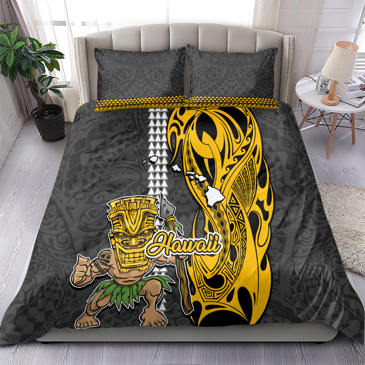 Hawaii Island Bedding Set Hawaiian Warrior and Kakau Symbols Abstract Tattoo LT03 - Polynesian Pride
