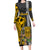 Hawaii Island Family Matching Long Sleeve Bodycon Dress and Hawaiian Shirt Hawaiian Warrior and Kakau Symbols Abstract Tattoo LT03 Mom's Dress Yellow - Polynesian Pride