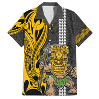 Hawaii Island Family Matching Short Sleeve Bodycon Dress and Hawaiian Shirt Hawaiian Warrior and Kakau Symbols Abstract Tattoo LT03 Dad's Shirt - Short Sleeve Yellow - Polynesian Pride