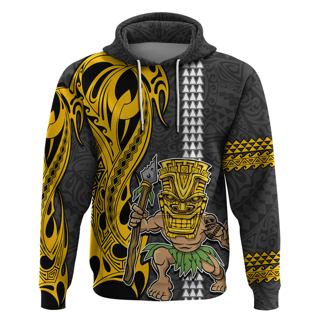 Hawaii Island Hoodie Hawaiian Warrior and Kakau Symbols Abstract Tattoo LT03 Pullover Hoodie Yellow - Polynesian Pride