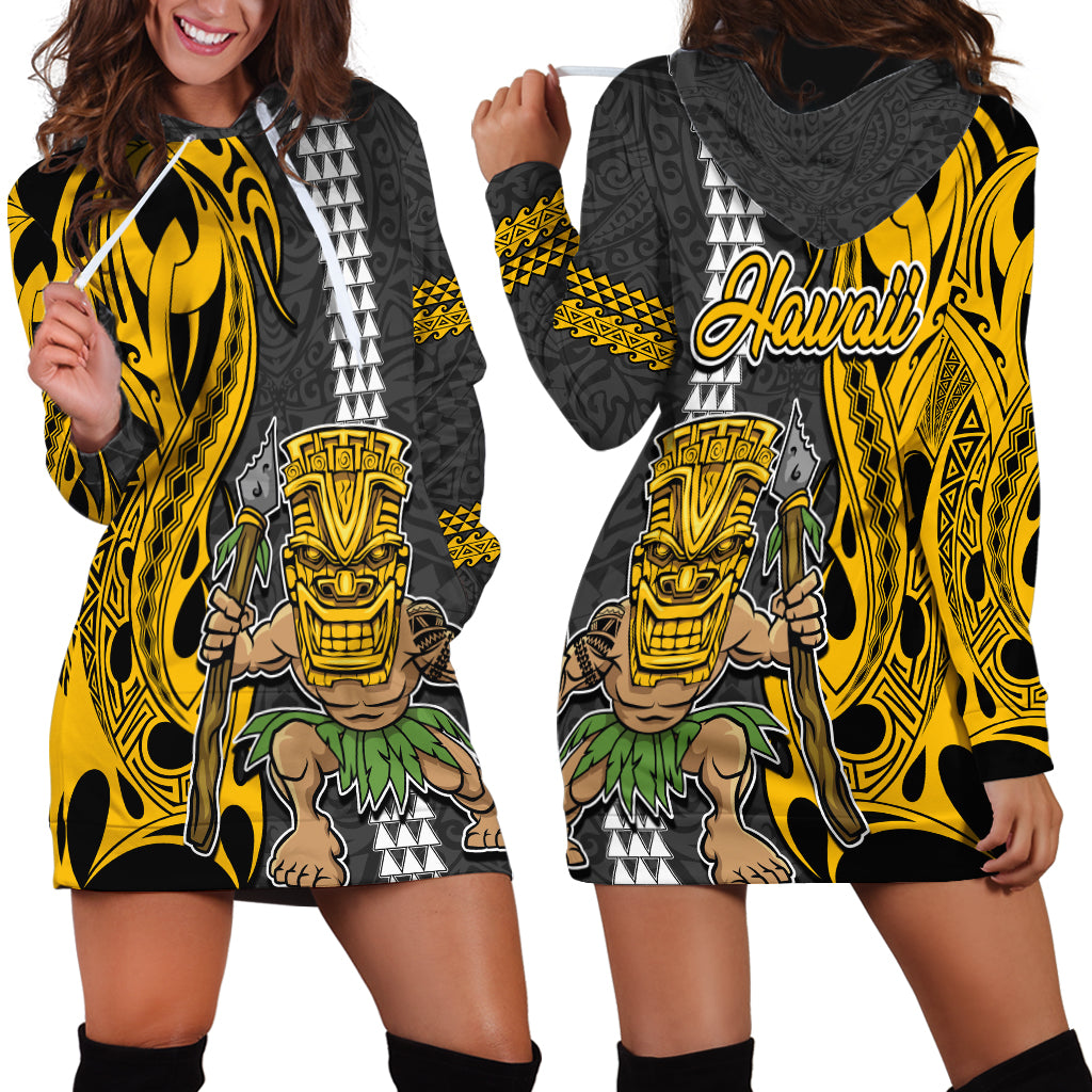 Hawaii Island Hoodie Dress Hawaiian Warrior and Kakau Symbols Abstract Tattoo LT03 - Polynesian Pride