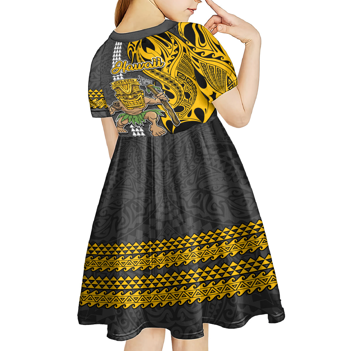 Hawaii Island Kid Short Sleeve Dress Hawaiian Warrior and Kakau Symbols Abstract Tattoo LT03 - Polynesian Pride
