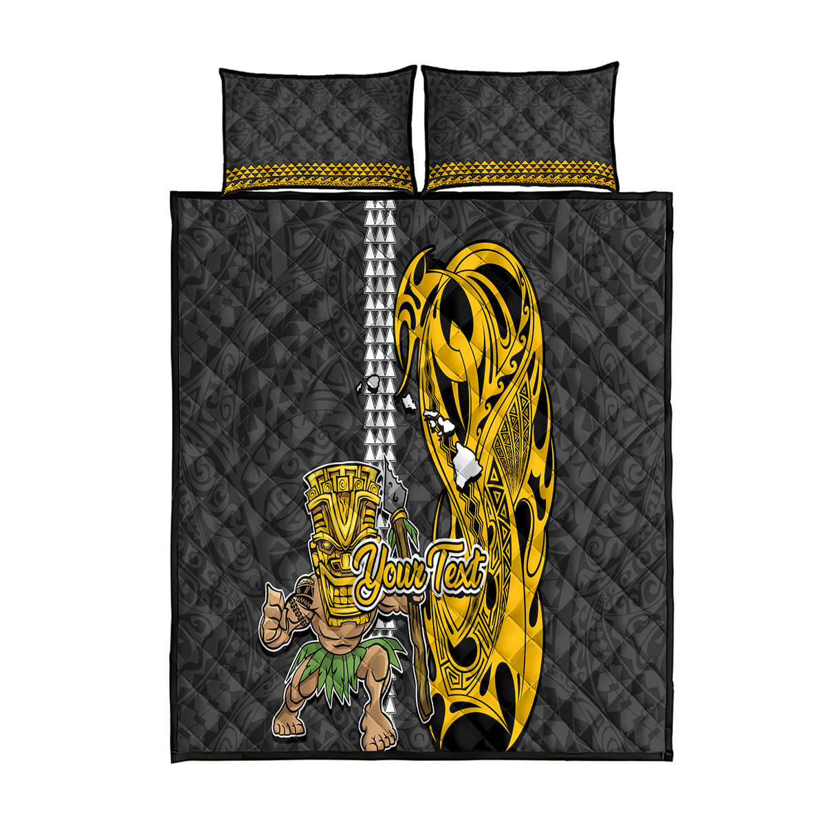 Custom Hawaii Island Quilt Bed Set Hawaiian Warrior and Kakau Symbols Abstract Tattoo LT03 Yellow - Polynesian Pride