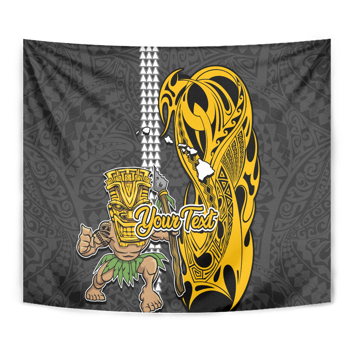 Custom Hawaii Island Tapestry Hawaiian Warrior and Kakau Symbols Abstract Tattoo LT03 - Polynesian Pride