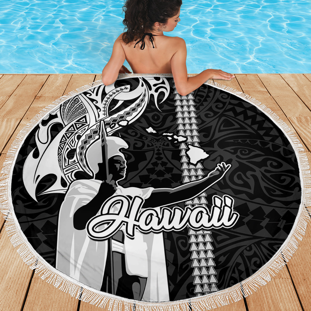 Hawaii Island Beach Blanket Hawaiian King and Kakau Symbols Abstract Shoulder Tattoo LT03 - Wonder Print Shop