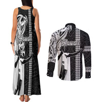 Hawaii Island Couples Matching Tank Maxi Dress and Long Sleeve Button Shirts Hawaiian King and Kakau Symbols Abstract Shoulder Tattoo LT03 - Polynesian Pride