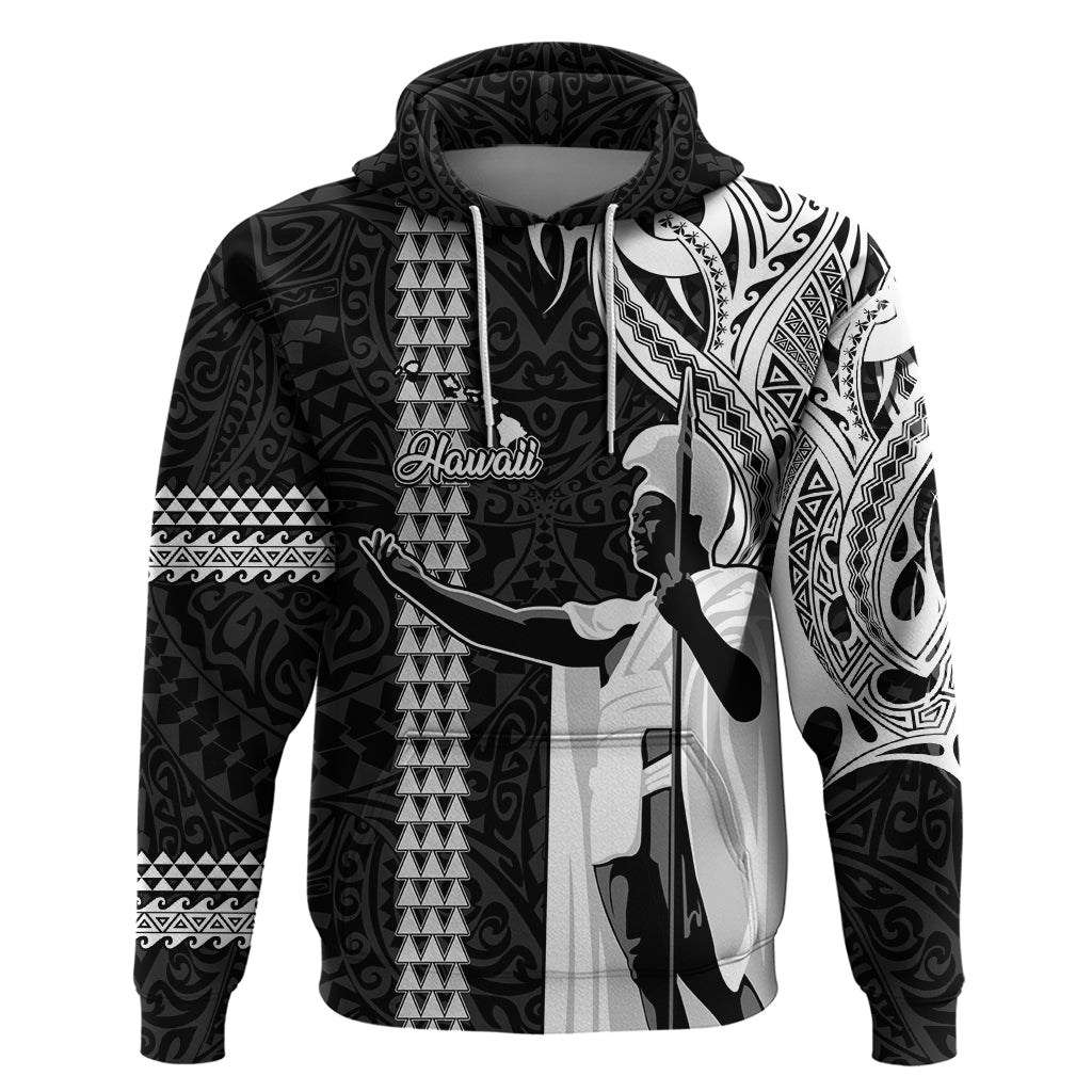 Hawaii Island Hoodie Hawaiian King and Kakau Symbols Abstract Shoulder Tattoo LT03 Pullover Hoodie Black - Polynesian Pride