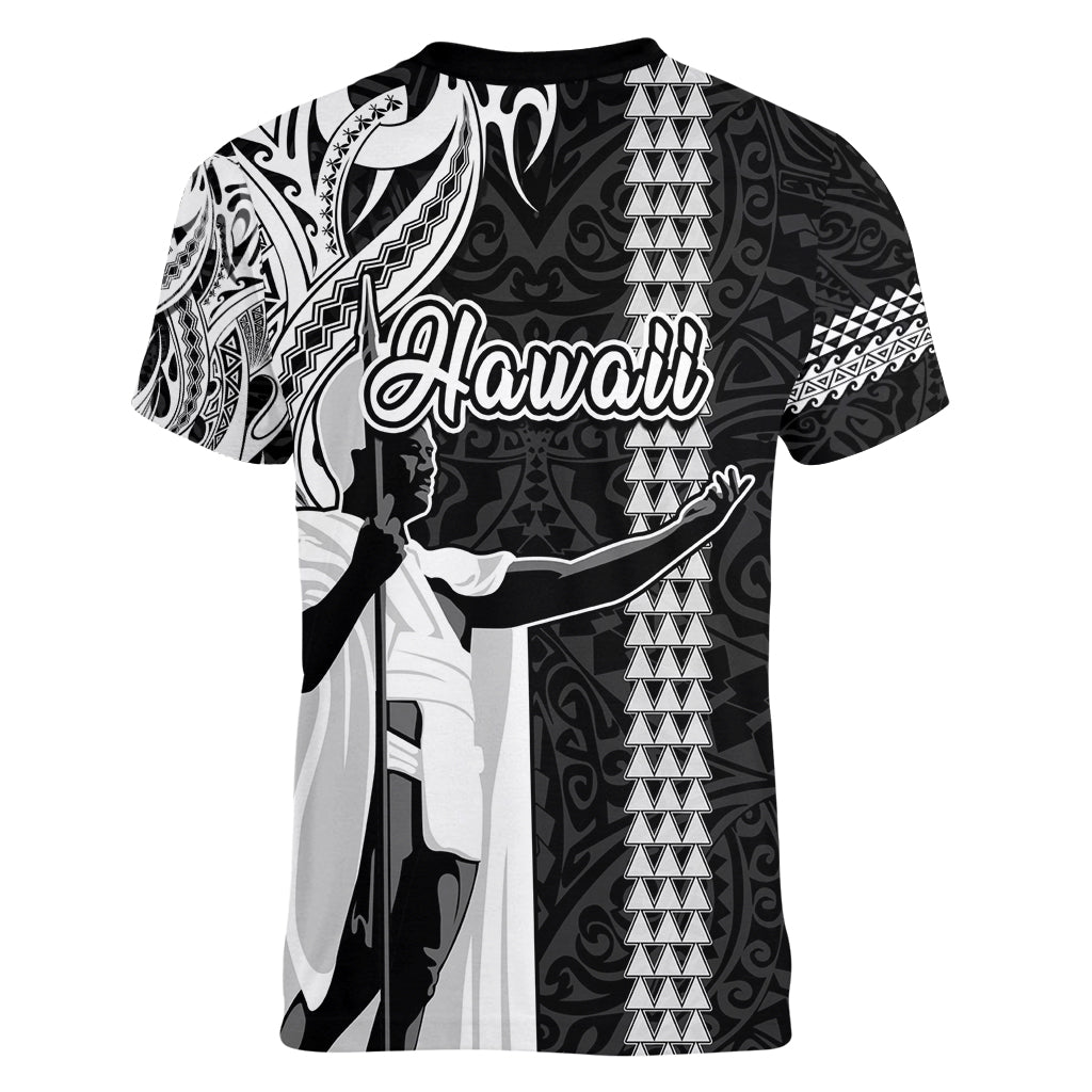 Hawaii Island Women V Neck T Shirt Hawaiian King and Kakau Symbols Abstract Shoulder Tattoo LT03 - Polynesian Pride