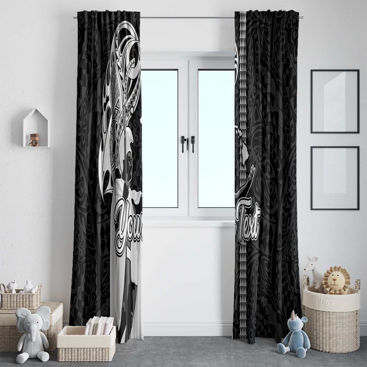 Custom Hawaii Island Window Curtain Hawaiian King and Kakau Symbols Abstract Shoulder Tattoo LT03 - Polynesian Pride