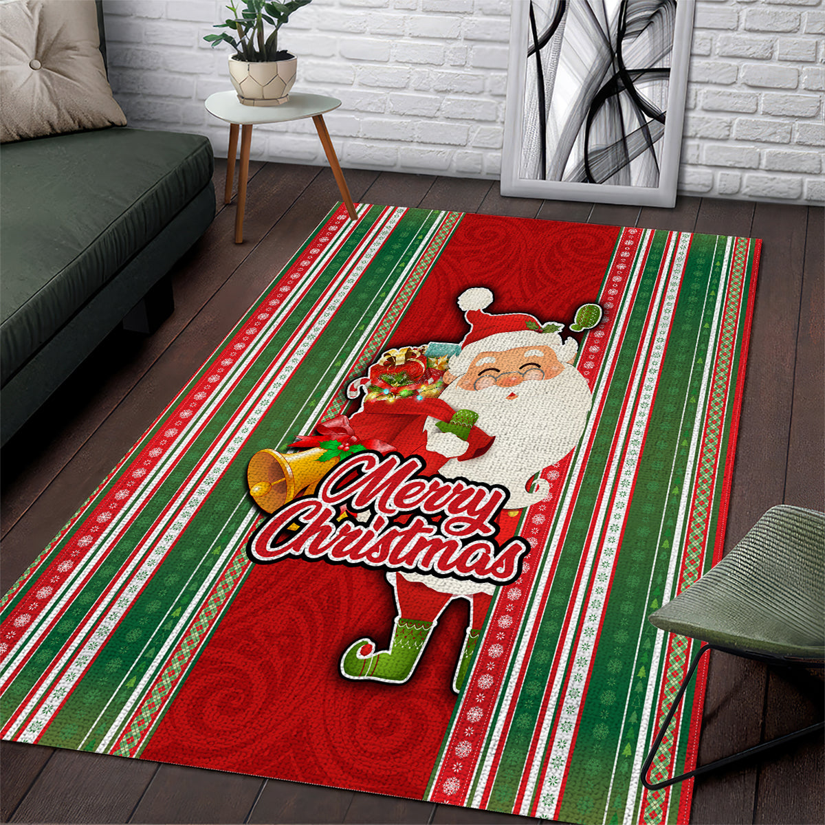 Kiribati Christmas Area Rug Santa With Gift Bag Behind Ribbons Seamless Red Maori LT03 Red - Polynesian Pride