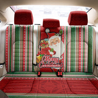 Kiribati Christmas Back Car Seat Cover Santa With Gift Bag Behind Ribbons Seamless Red Maori