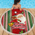 Kiribati Christmas Beach Blanket Santa With Gift Bag Behind Ribbons Seamless Red Maori LT03 - Wonder Print Shop