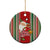 Kiribati Christmas Ceramic Ornament Santa With Gift Bag Behind Ribbons Seamless Red Maori LT03 - Polynesian Pride