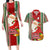 Kiribati Christmas Couples Matching Long Sleeve Bodycon Dress and Hawaiian Shirt Santa With Gift Bag Behind Ribbons Seamless Red Maori LT03 Red - Polynesian Pride