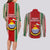 Kiribati Christmas Couples Matching Long Sleeve Bodycon Dress and Long Sleeve Button Shirts Santa With Gift Bag Behind Ribbons Seamless Red Maori LT03 - Polynesian Pride