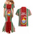 Kiribati Christmas Couples Matching Mermaid Dress and Hawaiian Shirt Santa With Gift Bag Behind Ribbons Seamless Red Maori LT03 - Polynesian Pride