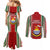 Kiribati Christmas Couples Matching Mermaid Dress and Long Sleeve Button Shirts Santa With Gift Bag Behind Ribbons Seamless Red Maori LT03 - Polynesian Pride