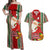 Kiribati Christmas Couples Matching Off Shoulder Maxi Dress and Hawaiian Shirt Santa With Gift Bag Behind Ribbons Seamless Red Maori LT03 Red - Polynesian Pride