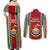 Kiribati Christmas Couples Matching Off Shoulder Maxi Dress and Long Sleeve Button Shirts Santa With Gift Bag Behind Ribbons Seamless Red Maori LT03 - Polynesian Pride