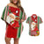 Kiribati Christmas Couples Matching Off Shoulder Short Dress and Hawaiian Shirt Santa With Gift Bag Behind Ribbons Seamless Red Maori LT03 Red - Polynesian Pride