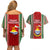 Kiribati Christmas Couples Matching Off Shoulder Short Dress and Hawaiian Shirt Santa With Gift Bag Behind Ribbons Seamless Red Maori LT03 - Polynesian Pride