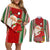 Kiribati Christmas Couples Matching Off Shoulder Short Dress and Long Sleeve Button Shirts Santa With Gift Bag Behind Ribbons Seamless Red Maori LT03 Red - Polynesian Pride