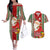 Kiribati Christmas Couples Matching Off The Shoulder Long Sleeve Dress and Hawaiian Shirt Santa With Gift Bag Behind Ribbons Seamless Red Maori LT03 Red - Polynesian Pride