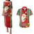 Kiribati Christmas Couples Matching Puletasi Dress and Hawaiian Shirt Santa With Gift Bag Behind Ribbons Seamless Red Maori LT03 Red - Polynesian Pride