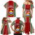 Kiribati Christmas Family Matching Mermaid Dress and Hawaiian Shirt Santa With Gift Bag Behind Ribbons Seamless Red Maori LT03 - Polynesian Pride