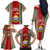 Kiribati Christmas Family Matching Off Shoulder Long Sleeve Dress and Hawaiian Shirt Santa With Gift Bag Behind Ribbons Seamless Red Maori LT03 - Polynesian Pride