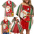 Kiribati Christmas Family Matching Off Shoulder Short Dress and Hawaiian Shirt Santa With Gift Bag Behind Ribbons Seamless Red Maori LT03 - Polynesian Pride