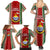 Kiribati Christmas Family Matching Summer Maxi Dress and Hawaiian Shirt Santa With Gift Bag Behind Ribbons Seamless Red Maori LT03 - Polynesian Pride