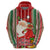 Kiribati Christmas Hoodie Santa With Gift Bag Behind Ribbons Seamless Red Maori LT03 - Polynesian Pride