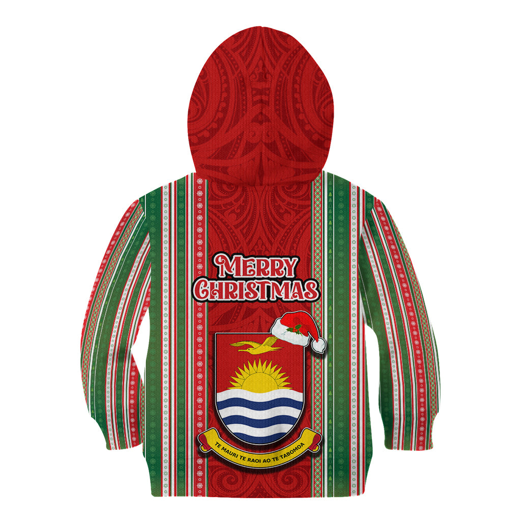 Kiribati Christmas Kid Hoodie Santa With Gift Bag Behind Ribbons Seamless Red Maori LT03 - Polynesian Pride