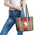 Kiribati Christmas Leather Tote Bag Santa With Gift Bag Behind Ribbons Seamless Red Maori LT03 - Polynesian Pride