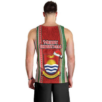 Kiribati Christmas Men Tank Top Santa With Gift Bag Behind Ribbons Seamless Red Maori LT03 - Polynesian Pride
