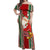 Kiribati Christmas Off Shoulder Maxi Dress Santa With Gift Bag Behind Ribbons Seamless Red Maori LT03 Women Red - Polynesian Pride