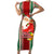 Kiribati Christmas Short Sleeve Bodycon Dress Santa With Gift Bag Behind Ribbons Seamless Red Maori LT03 Long Dress Red - Polynesian Pride