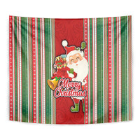 Kiribati Christmas Tapestry Santa With Gift Bag Behind Ribbons Seamless Red Maori LT03 - Polynesian Pride
