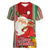 Kiribati Christmas Women V Neck T Shirt Santa With Gift Bag Behind Ribbons Seamless Red Maori LT03 Female Red - Polynesian Pride