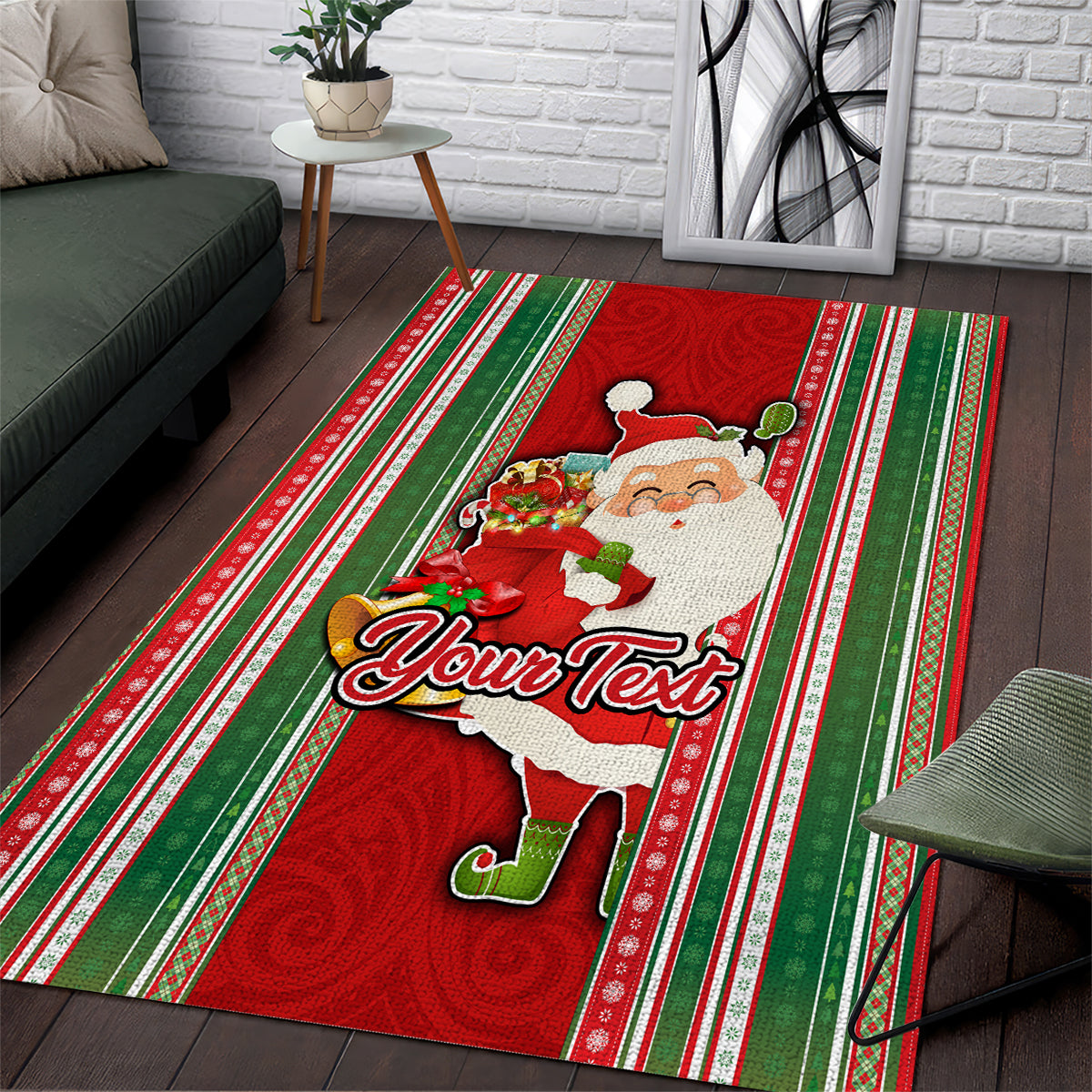 Custom Kiribati Christmas Area Rug Santa With Gift Bag Behind Ribbons Seamless Red Maori LT03 Red - Polynesian Pride