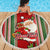 Custom Kiribati Christmas Beach Blanket Santa With Gift Bag Behind Ribbons Seamless Red Maori LT03 - Wonder Print Shop