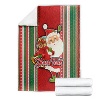 Custom Kiribati Christmas Blanket Santa With Gift Bag Behind Ribbons Seamless Red Maori LT03 - Polynesian Pride